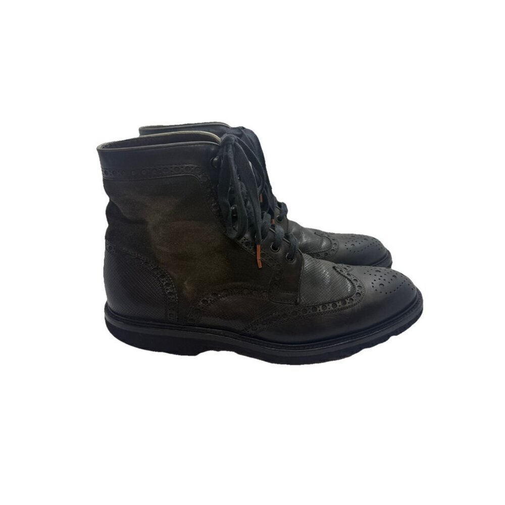 Magnanni Enzo Leather Suede Brown Grey Wingtip Men's Chukka Boots Sz 10 M 15213